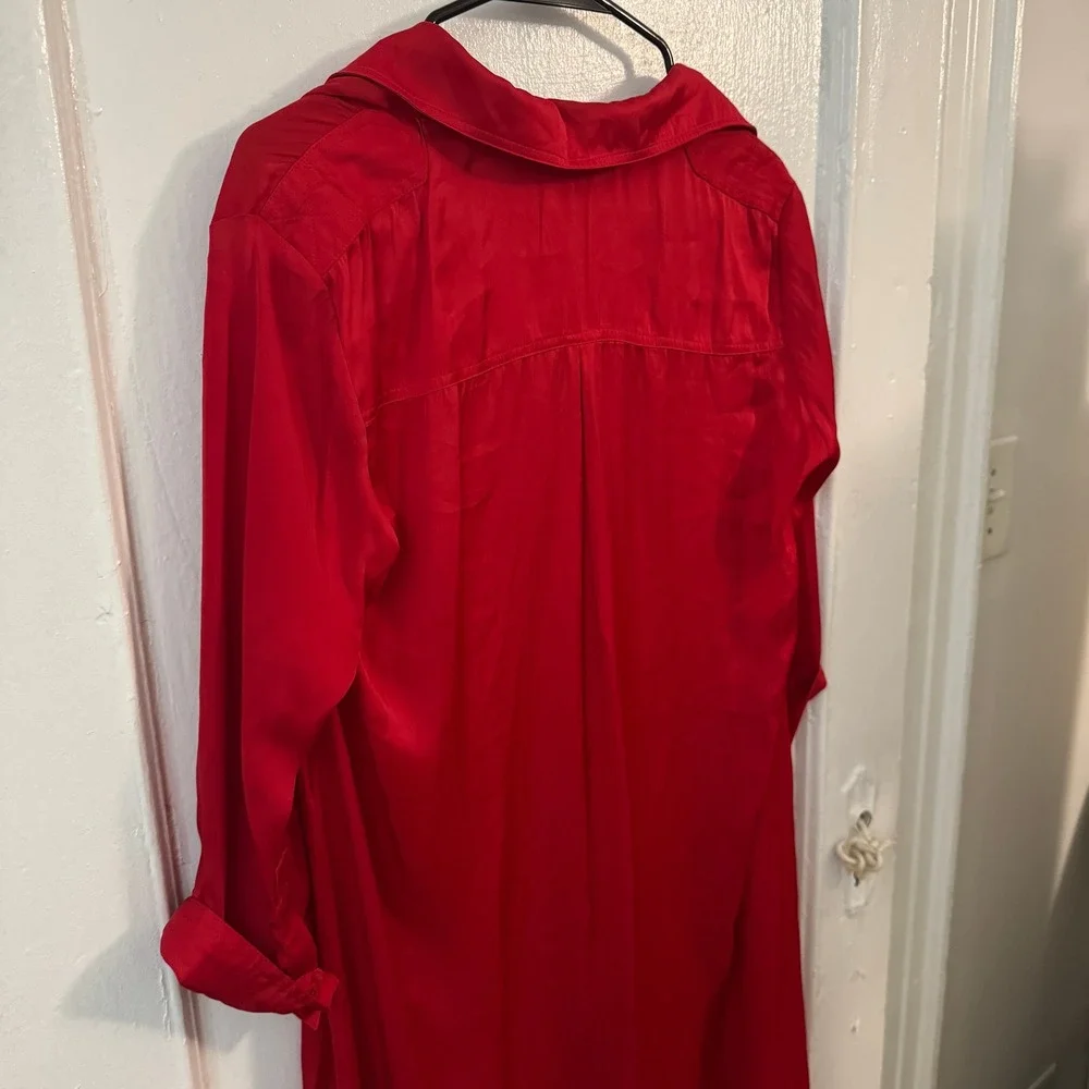 Zadig‎ & Voltaire Red Silk Button Front Shirt Dress Long Sleeve Mini Dress